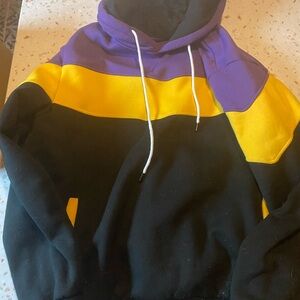 Colorblock Hoodie for Men - Black, Yellow, and Purple- Large